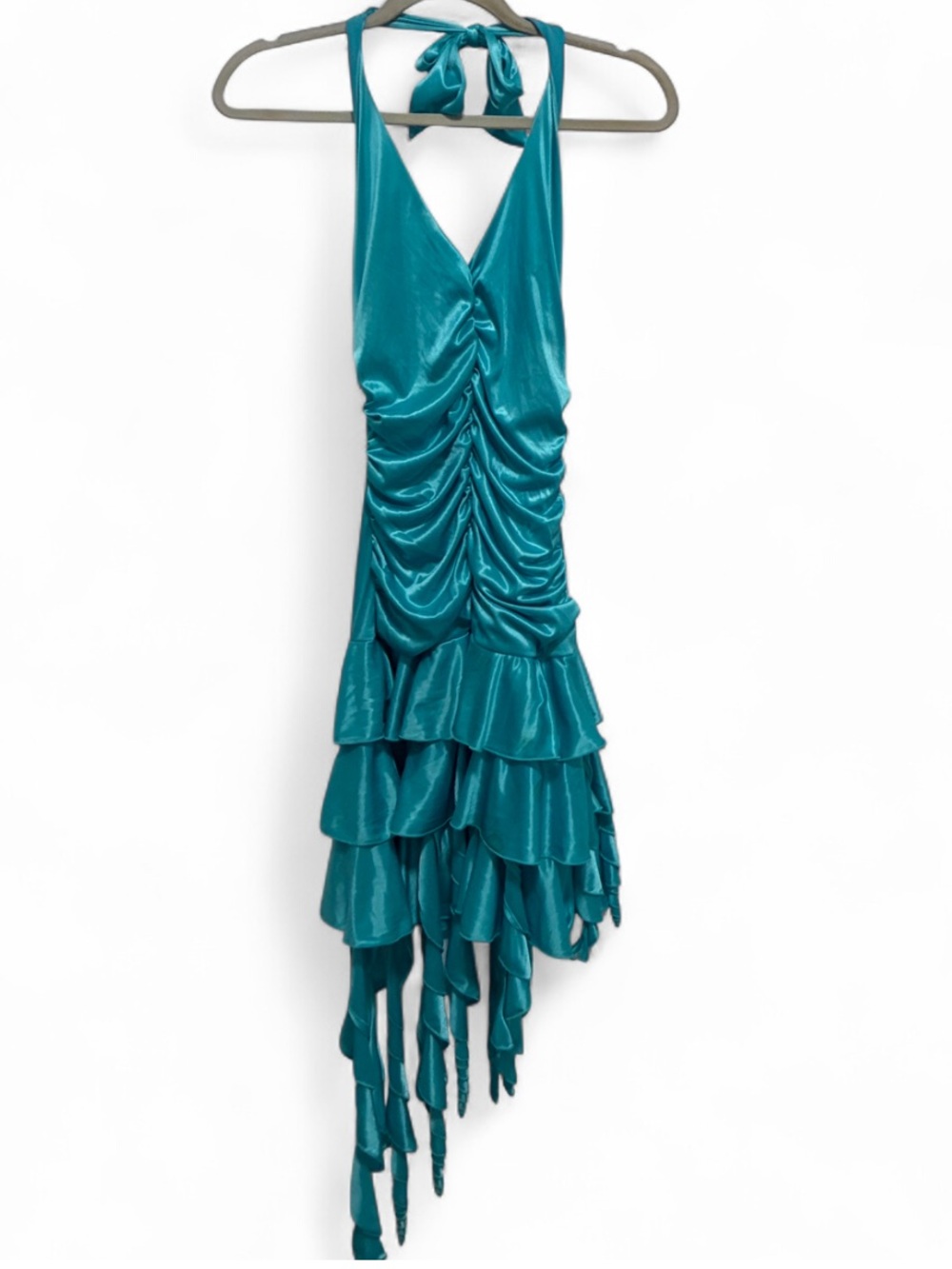 Y2K XOXO Blue Ruffled Tiered Halter Dress